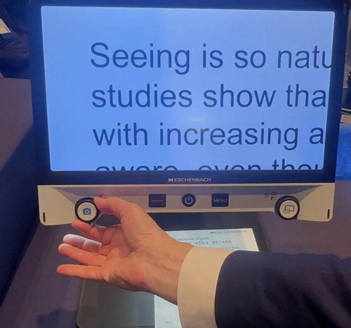 screenshot of Eschenbach video magnifier being displayed at 2024 ATIA conference